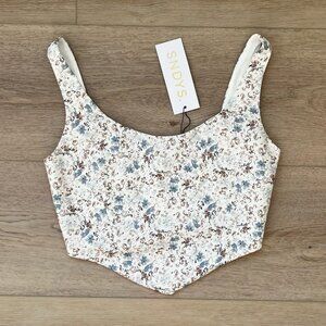 SNDYS Floral Corset Crop Top – White – XS – NWT